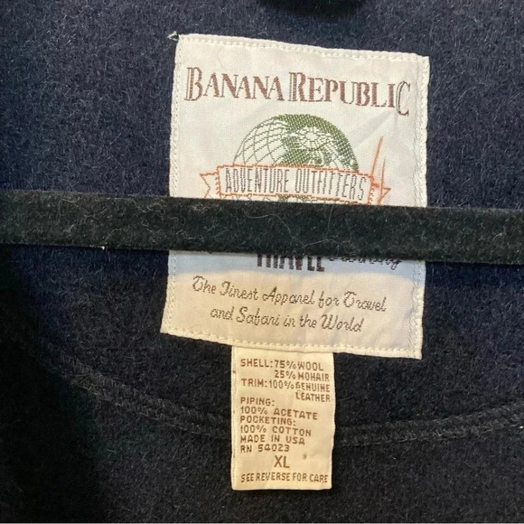 Banana Republic Adventure outfitters travel clothing vintage wool leather coat - Picture 3 of 6